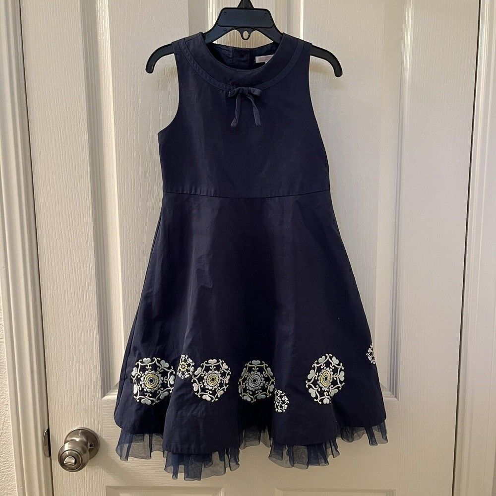 Janie and Jack Snowflake Kisses Heart Embroidered Tulle Dress Blue Girls Size 5